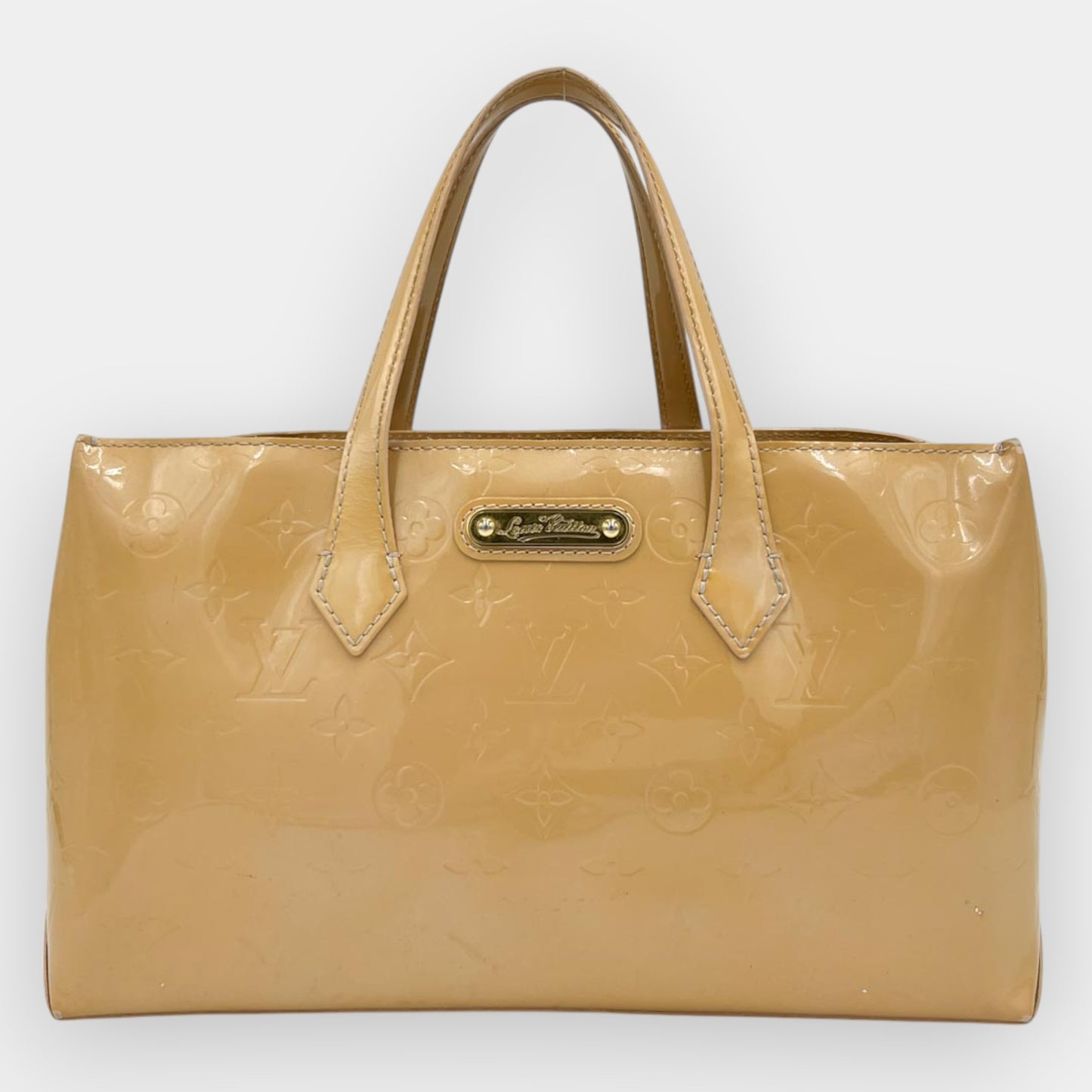 Louis Vuitton Wilshire PM Beige Nude Patent Leather Tote Bag