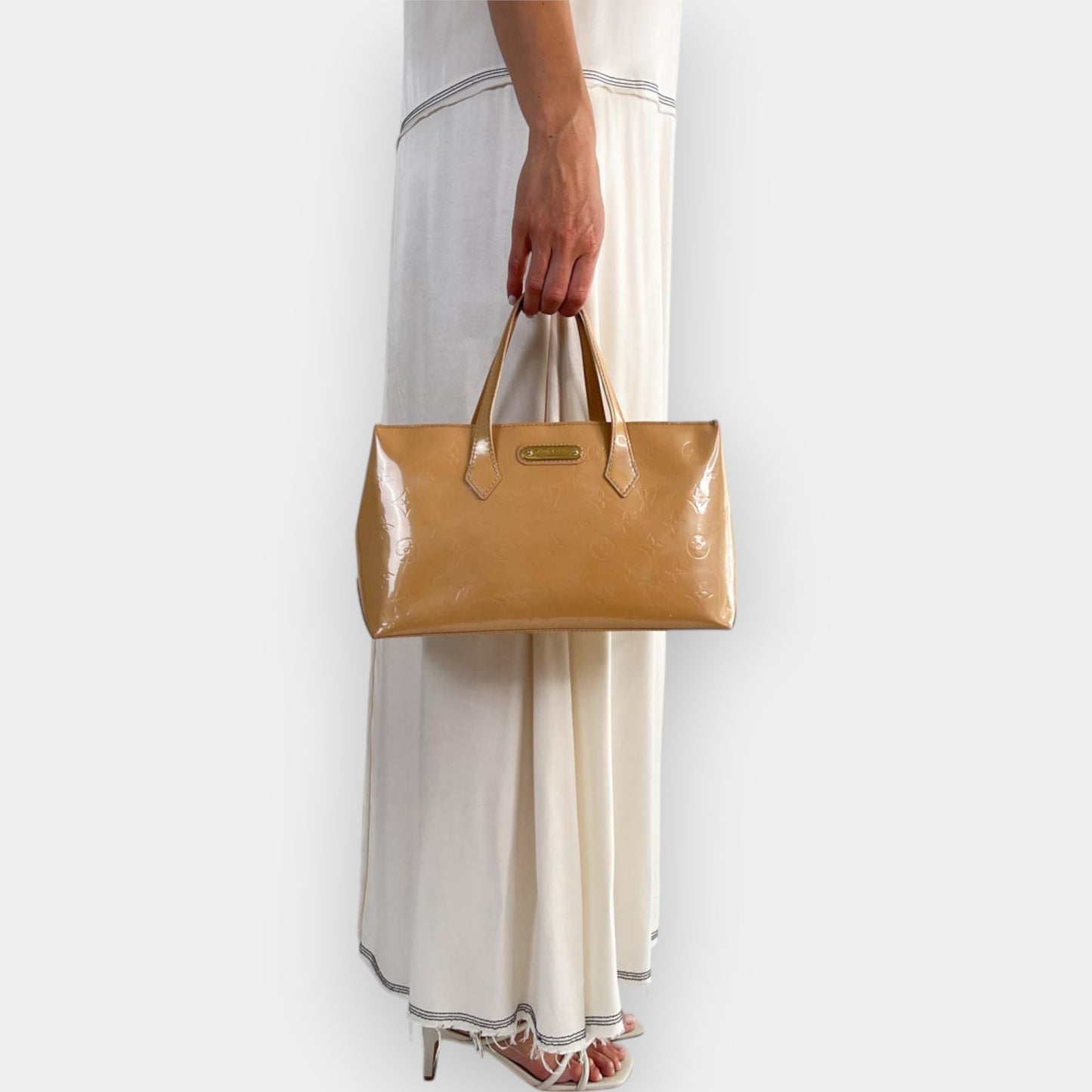 Louis Vuitton Wilshire PM Beige Nude Patent Leather Tote Bag