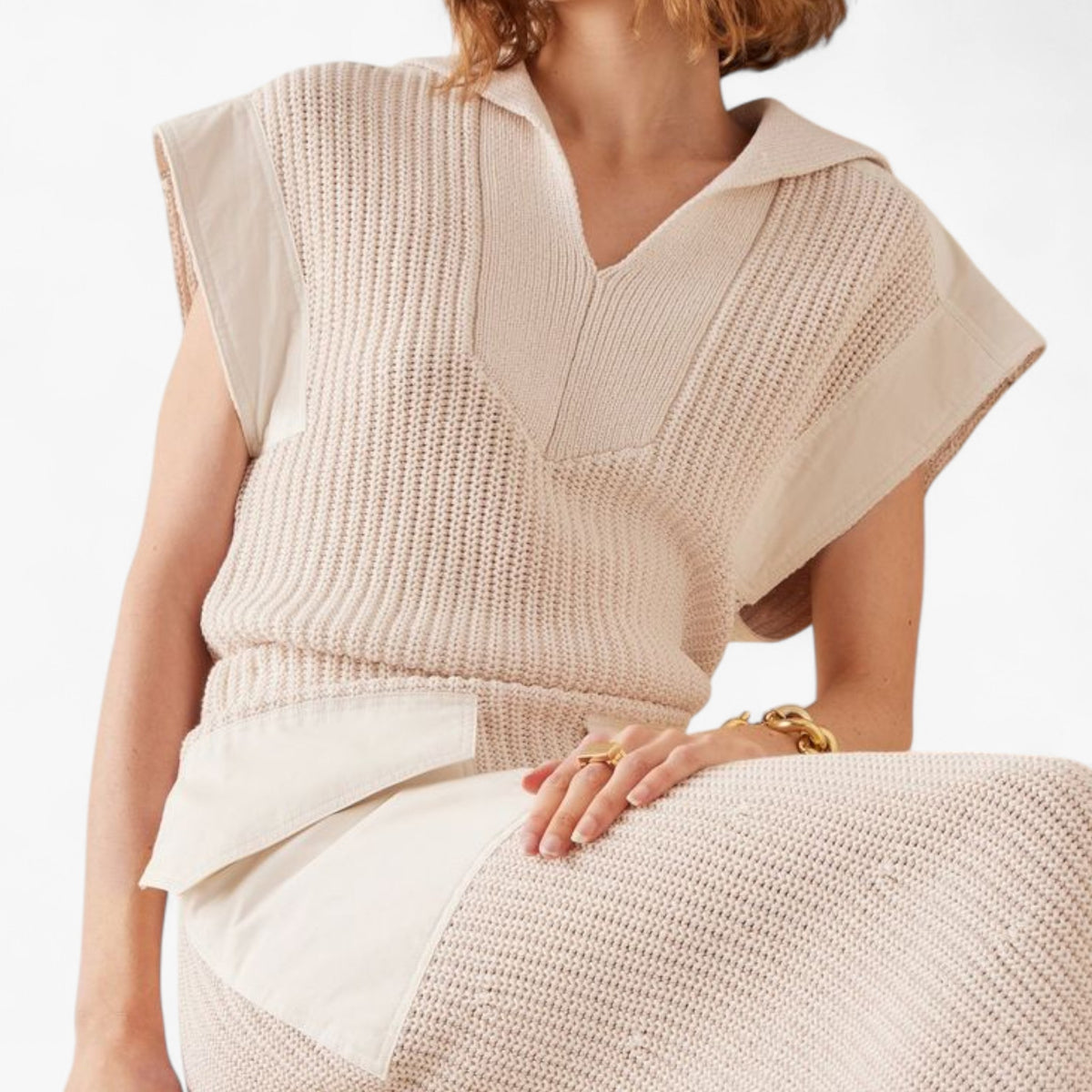 By Malene Birger Cream Kiko Knitted Vest Jumper Medium ~ AU10-12