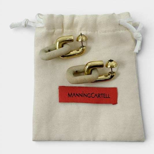 Manning Cartell Gold Tone Metal & Beige Resin Chunky Link Earrings