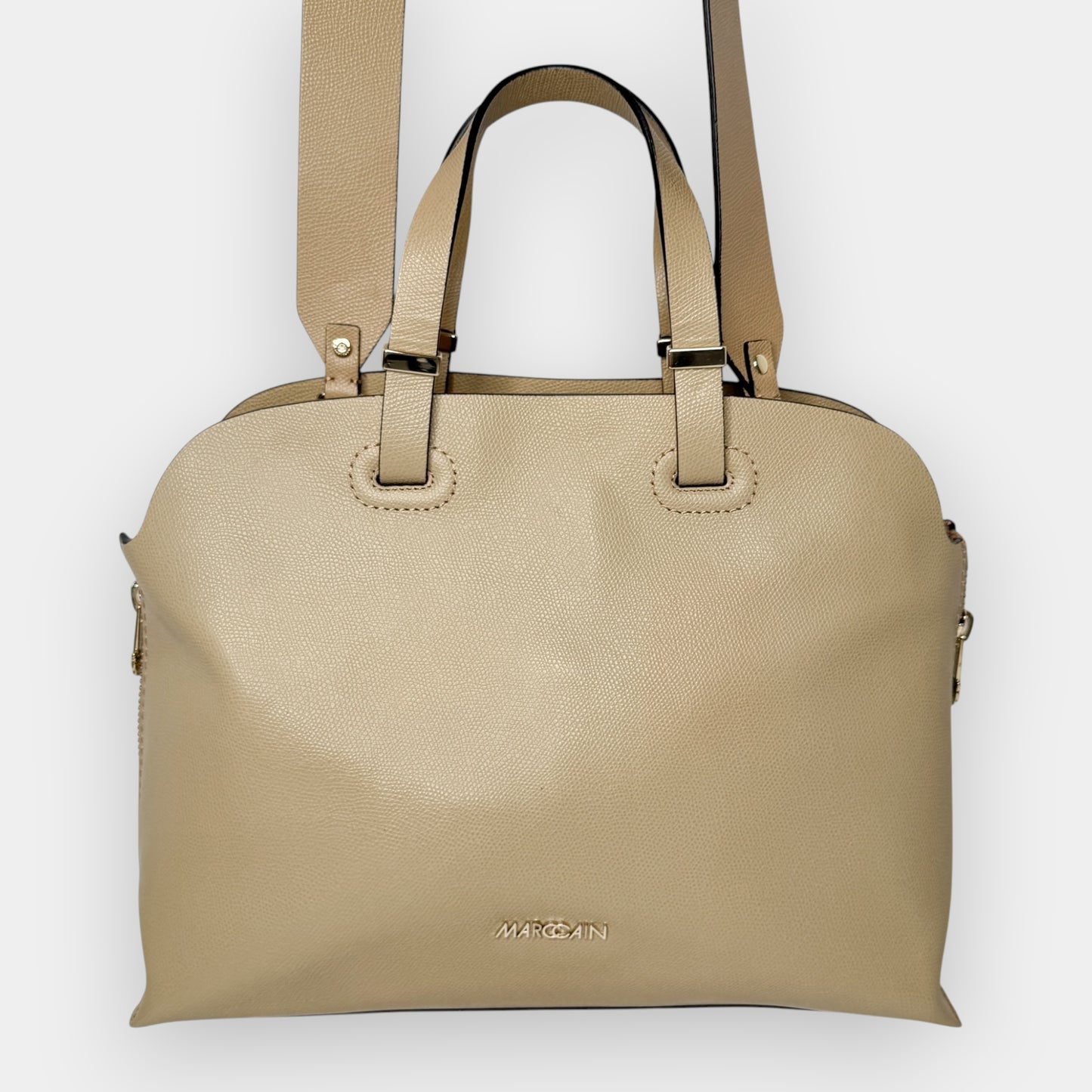 Marc Cain Beige Pebbled Leather Tote Bag