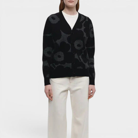 Marimekko Grey Black Sif Unikko Cardigan Large ~ AU12-14