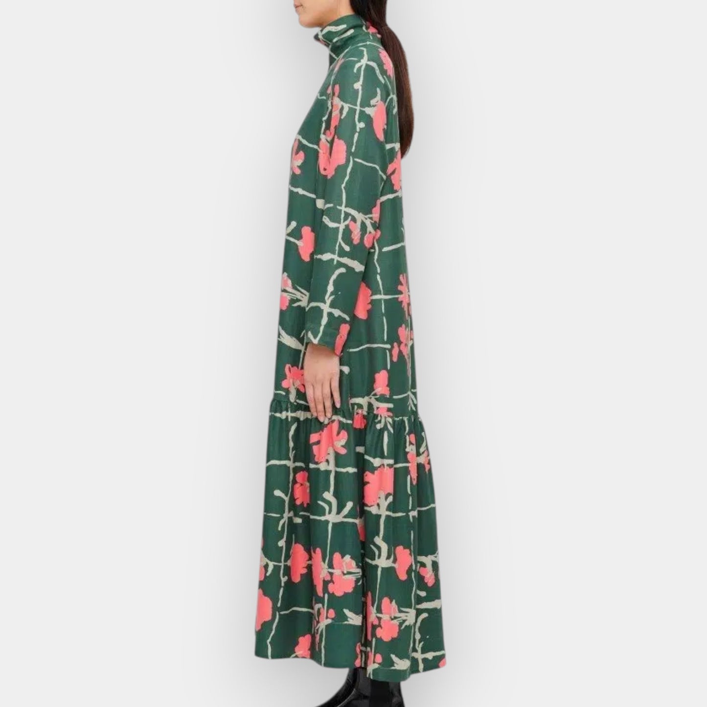 Marimekko Green & Pink Floral Polka Ruutukukka Dress EU36 ~ AU8
