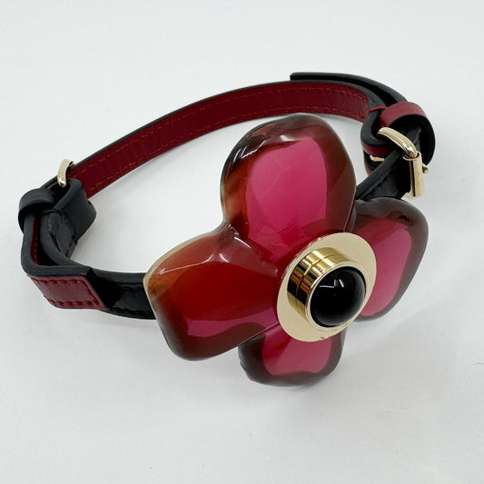 Marni Red & Black Resin Flower & Leather Double Cuff Bracelet