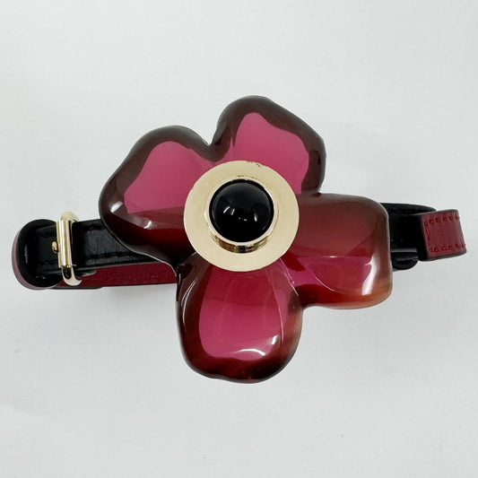 Marni Red & Black Resin Flower & Leather Double Cuff Bracelet