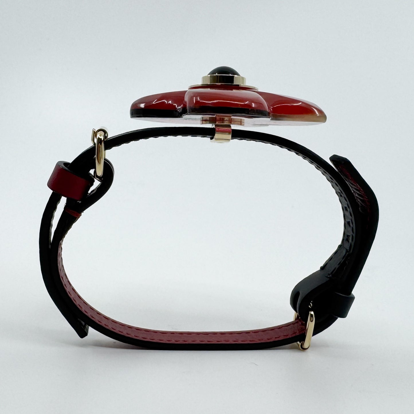 Marni Red & Black Resin Flower & Leather Double Cuff Bracelet