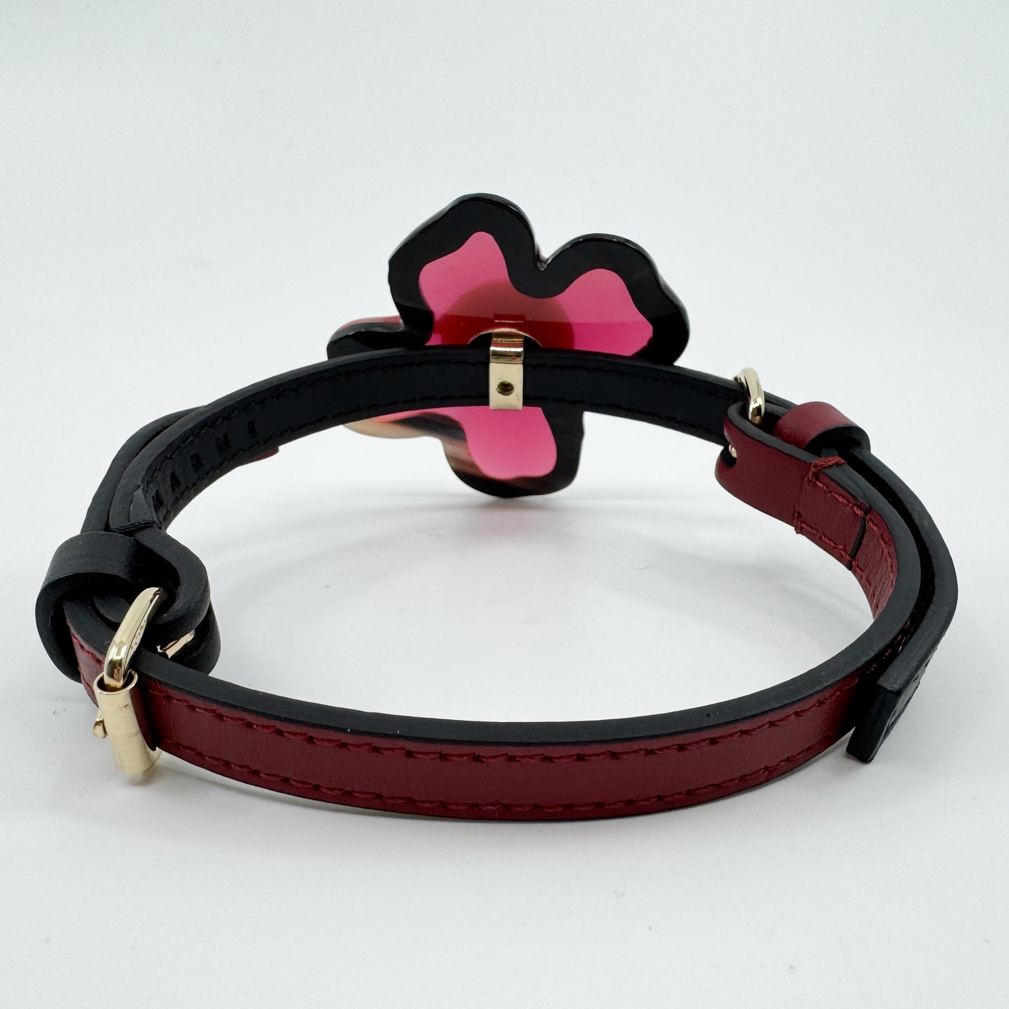 Marni Red & Black Resin Flower & Leather Double Cuff Bracelet