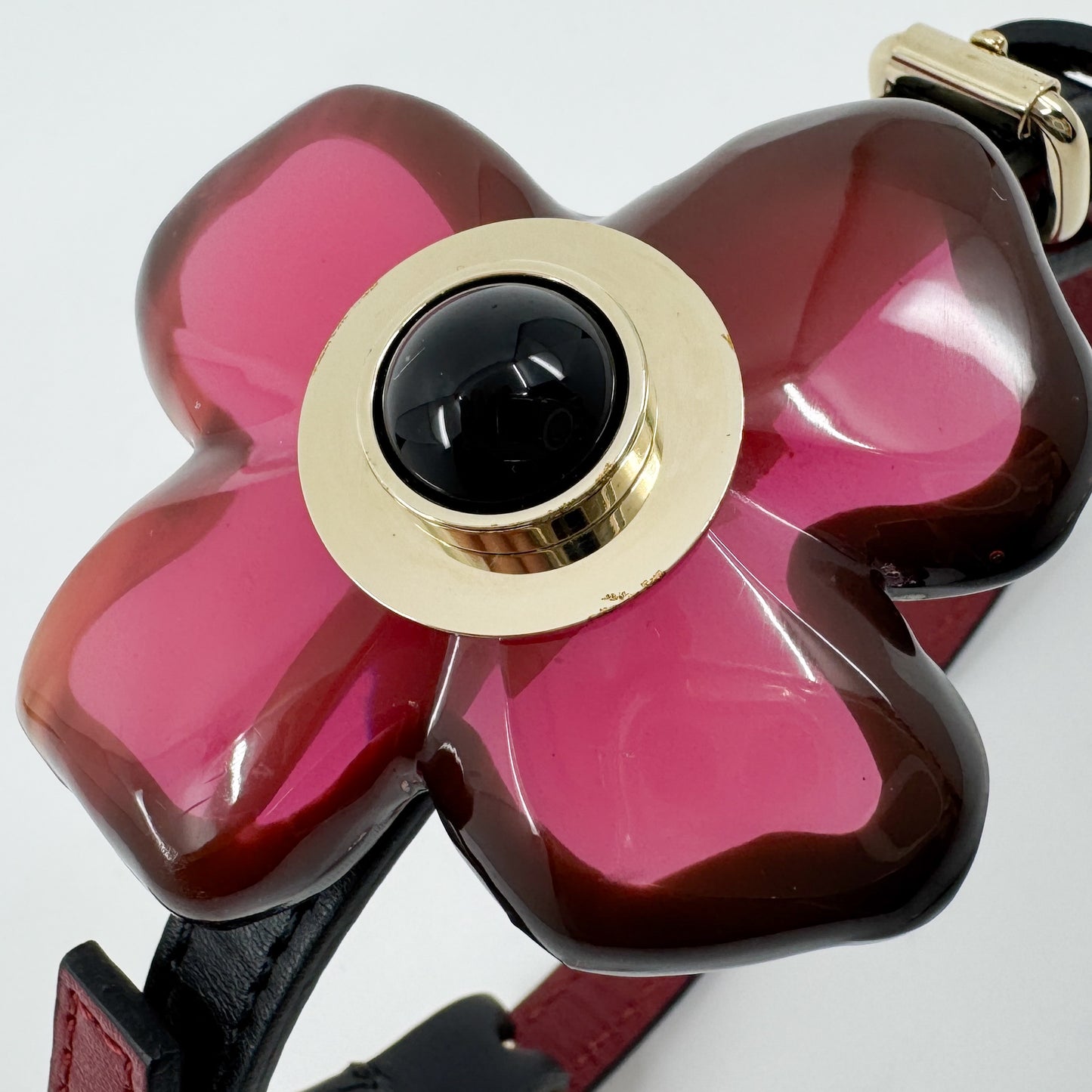 Marni Red & Black Resin Flower & Leather Double Cuff Bracelet