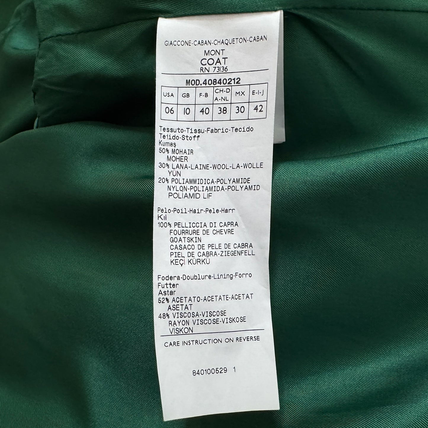 Max & Co. Green Mohair Wool & Mongolian Fur Trim Coat EU38 ~ AU10