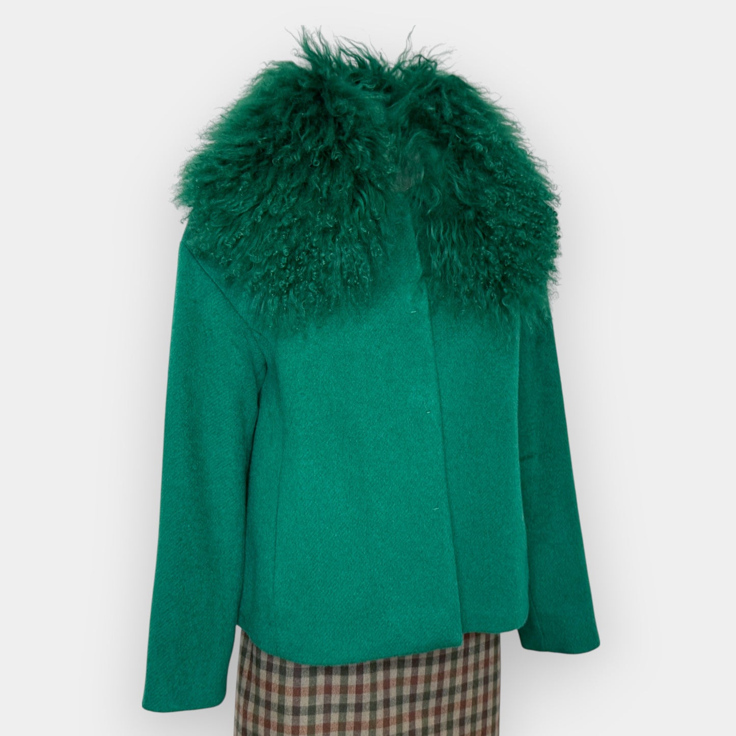 Max & Co. Green Mohair Wool & Mongolian Fur Trim Coat EU38 ~ AU10
