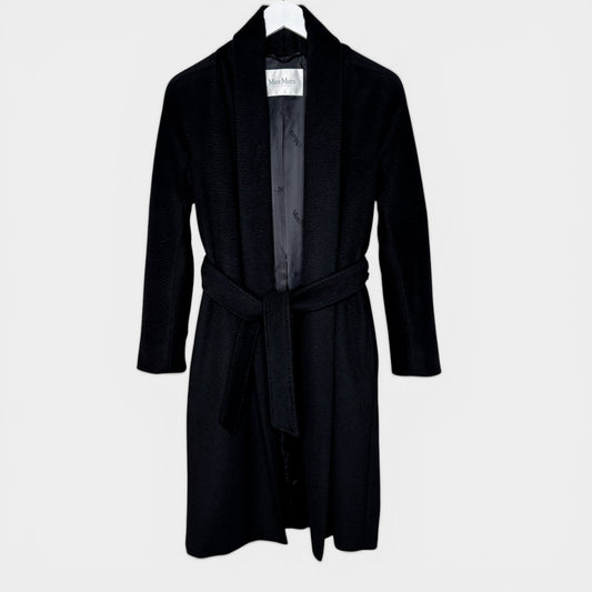 Max Mara Black Camel Wrap Belted Coat Small ~ Medium