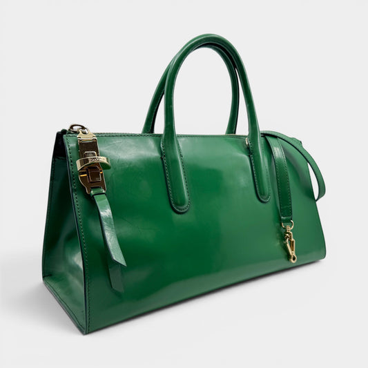 Max Mara Bright Green Smooth Leather Structured Top Handle Bag