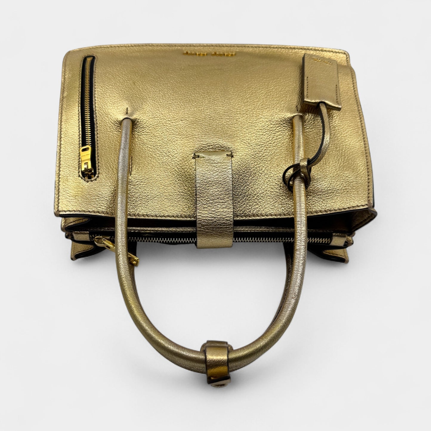 Miu Miu Gold Madras Leather Push Lock Tote Bag