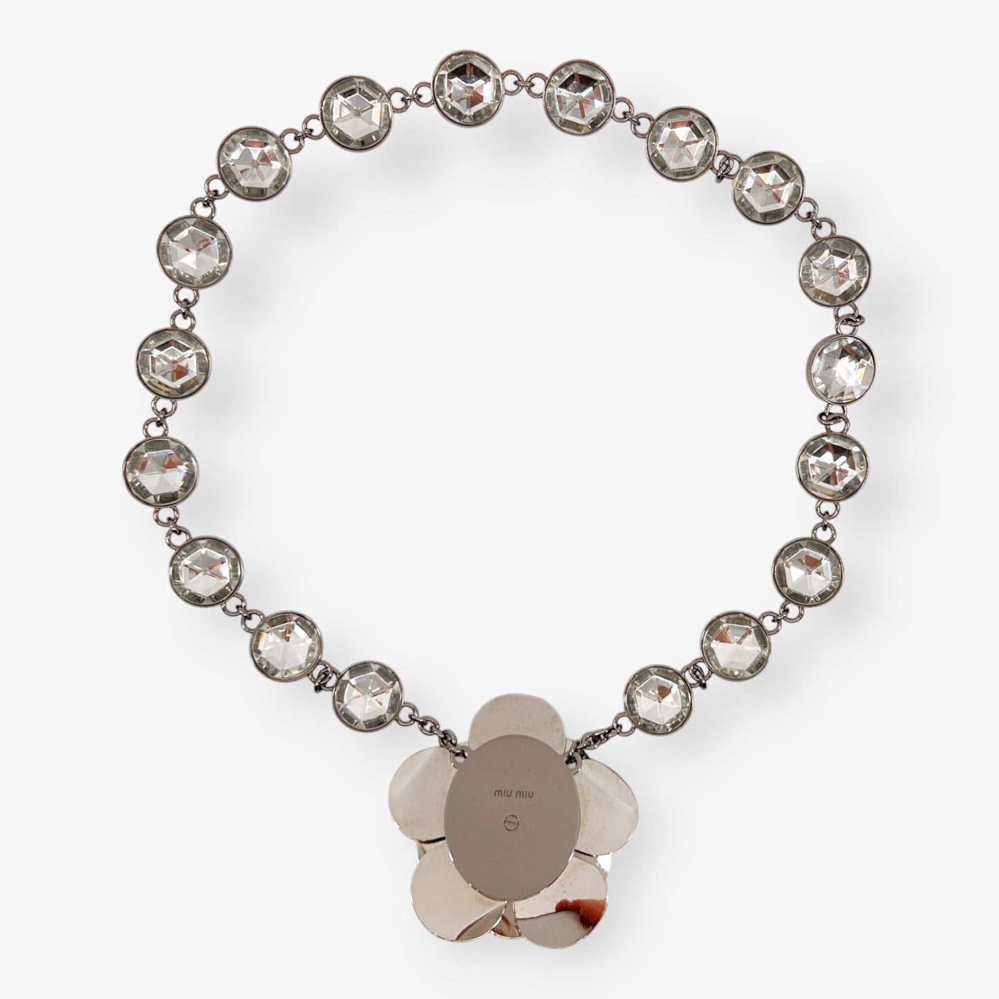 Miu Miu Rhinestone, Pale Green & Yellow Enamel Flower Statement Necklace