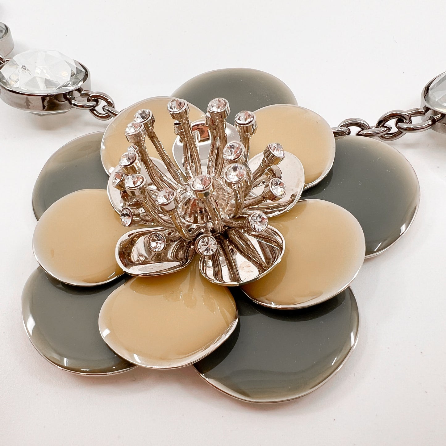 Miu Miu Rhinestone, Pale Green & Yellow Enamel Flower Statement Necklace