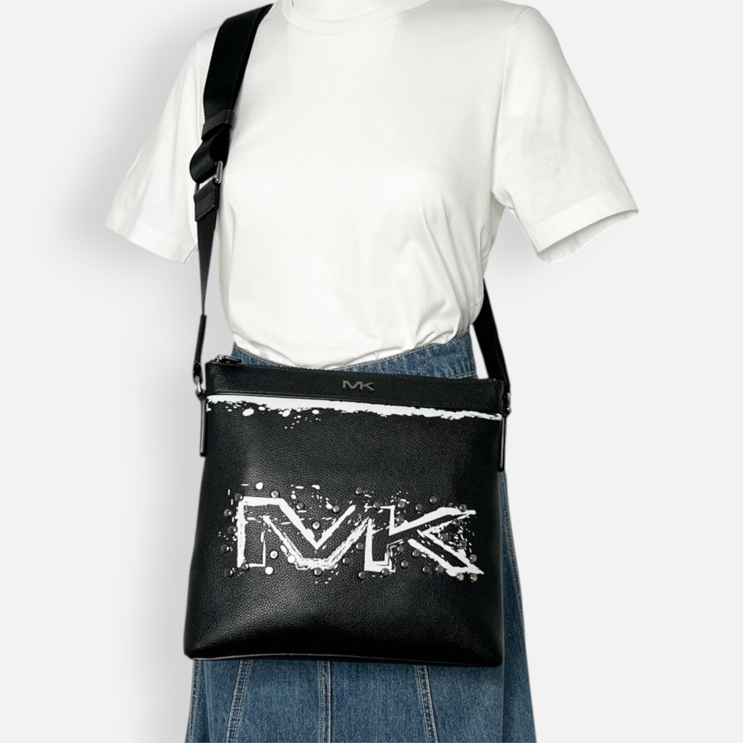 Michael Kors Black Faux Leather Logo Crossbody Bag