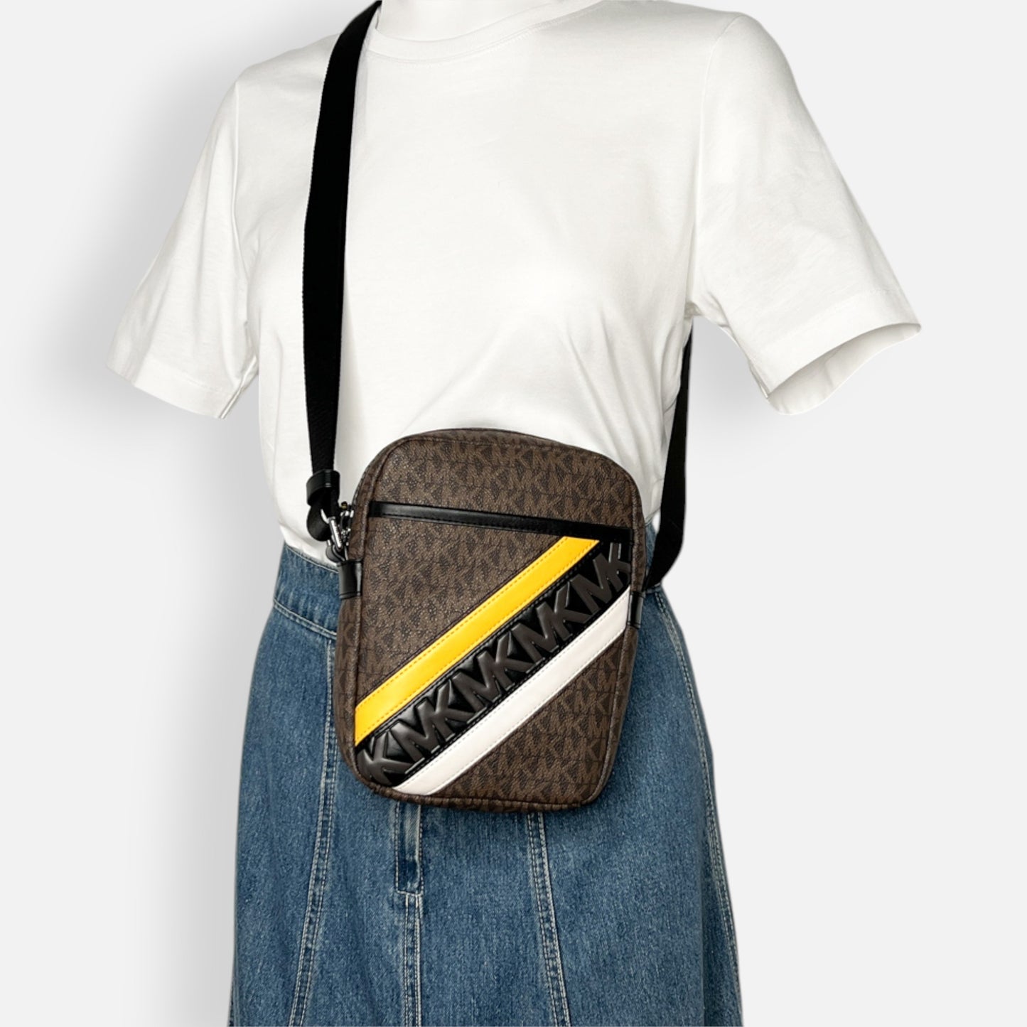 Michael Kors Brown Canvas & Faux Leather Flight Crossbody Bag