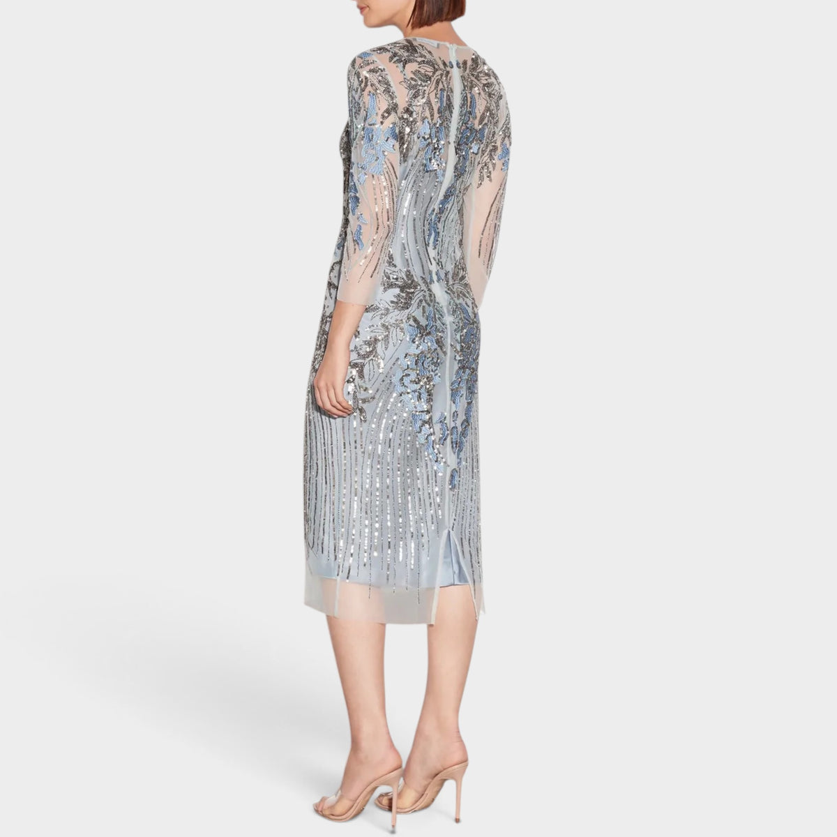 Moss & Spy Luna Shift Blue Silver Beaded Sequin Dress AU10