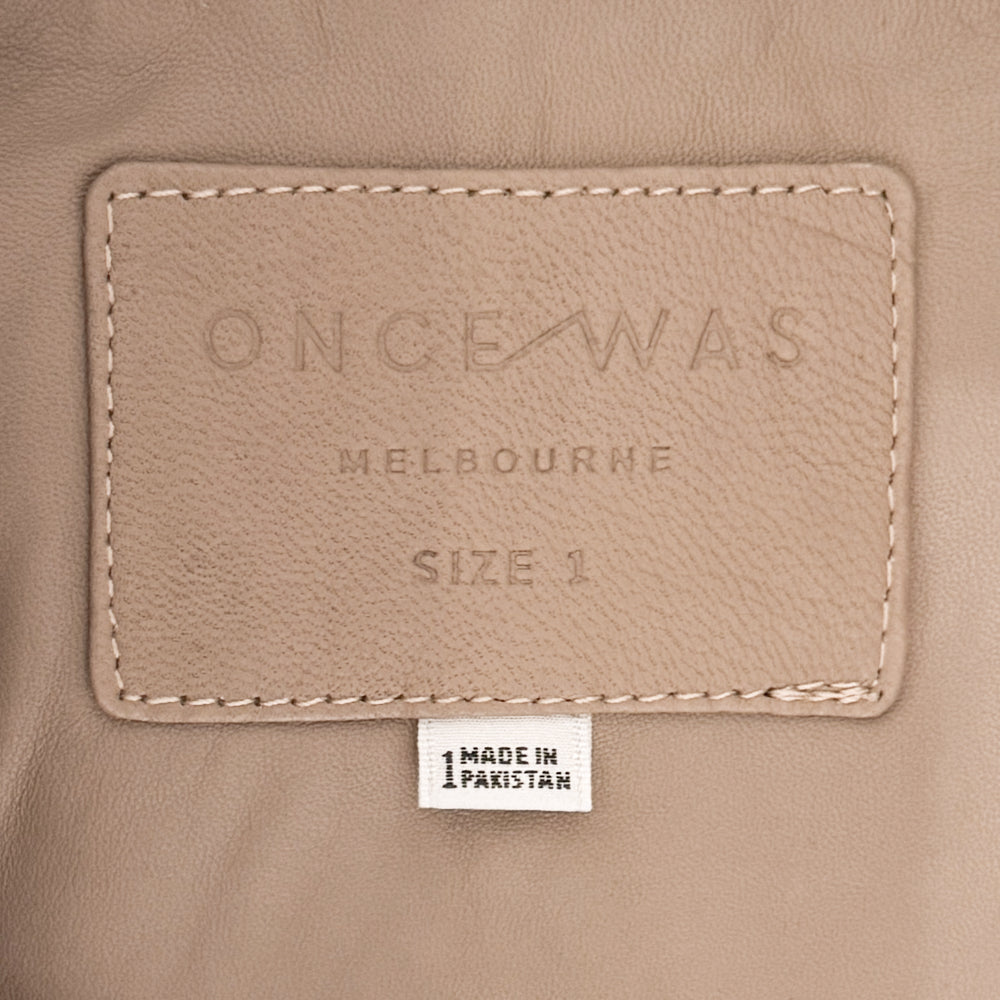 Once Was Beige Wheat Leather Leighton Herringbone Coat 1 ~ AU8-10