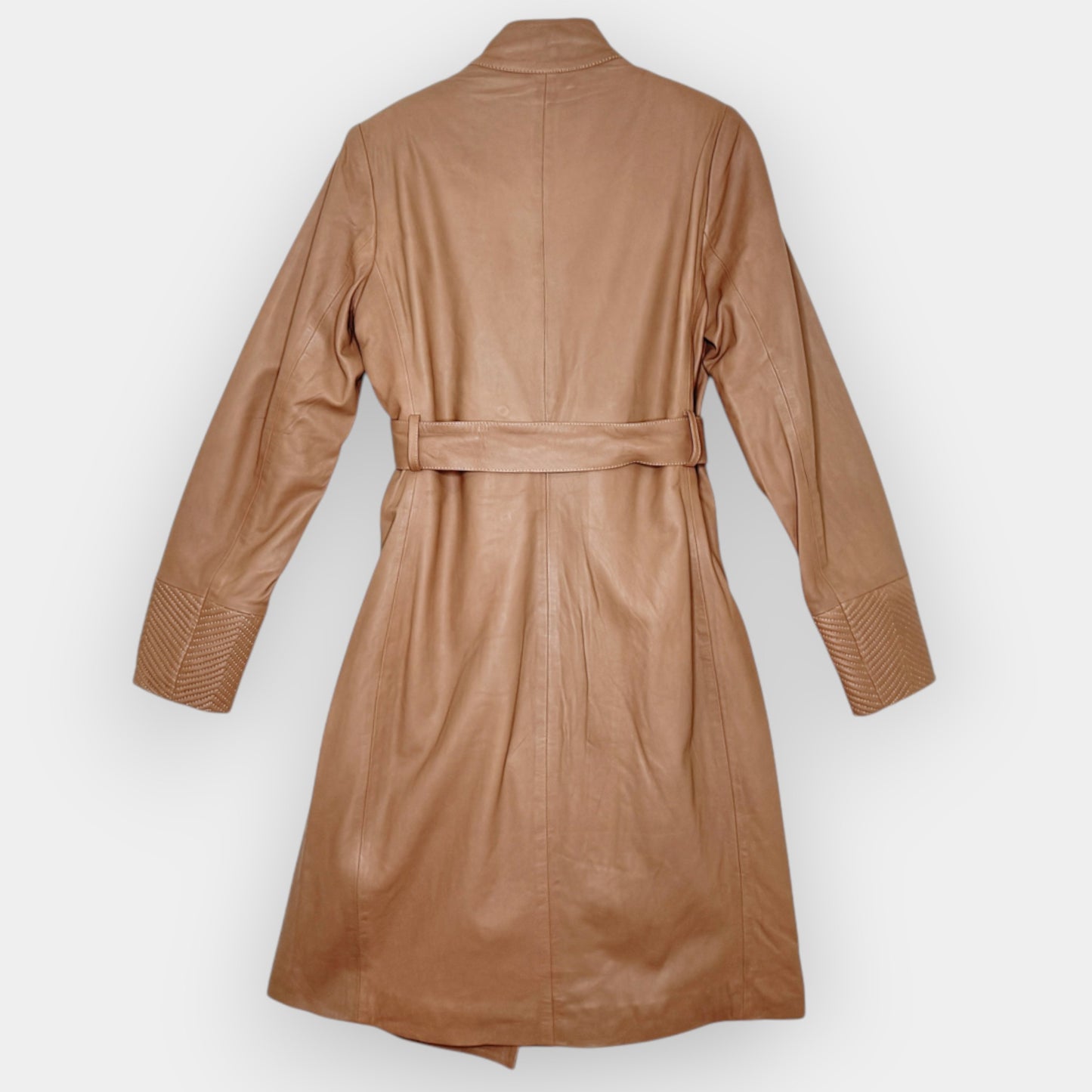 Once Was Beige Wheat Leather Leighton Herringbone Coat 1 ~ AU8-10