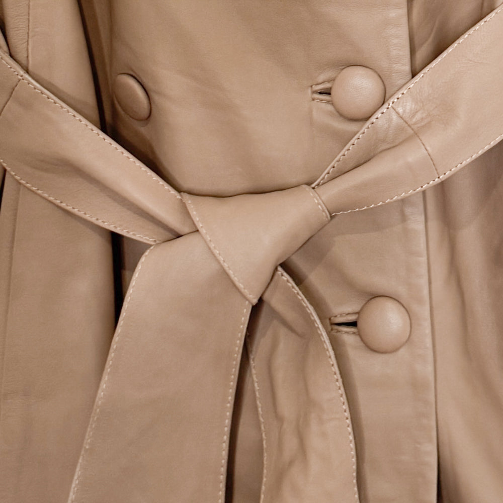 Once Was Beige Wheat Leather Leighton Herringbone Coat 1 ~ AU8-10