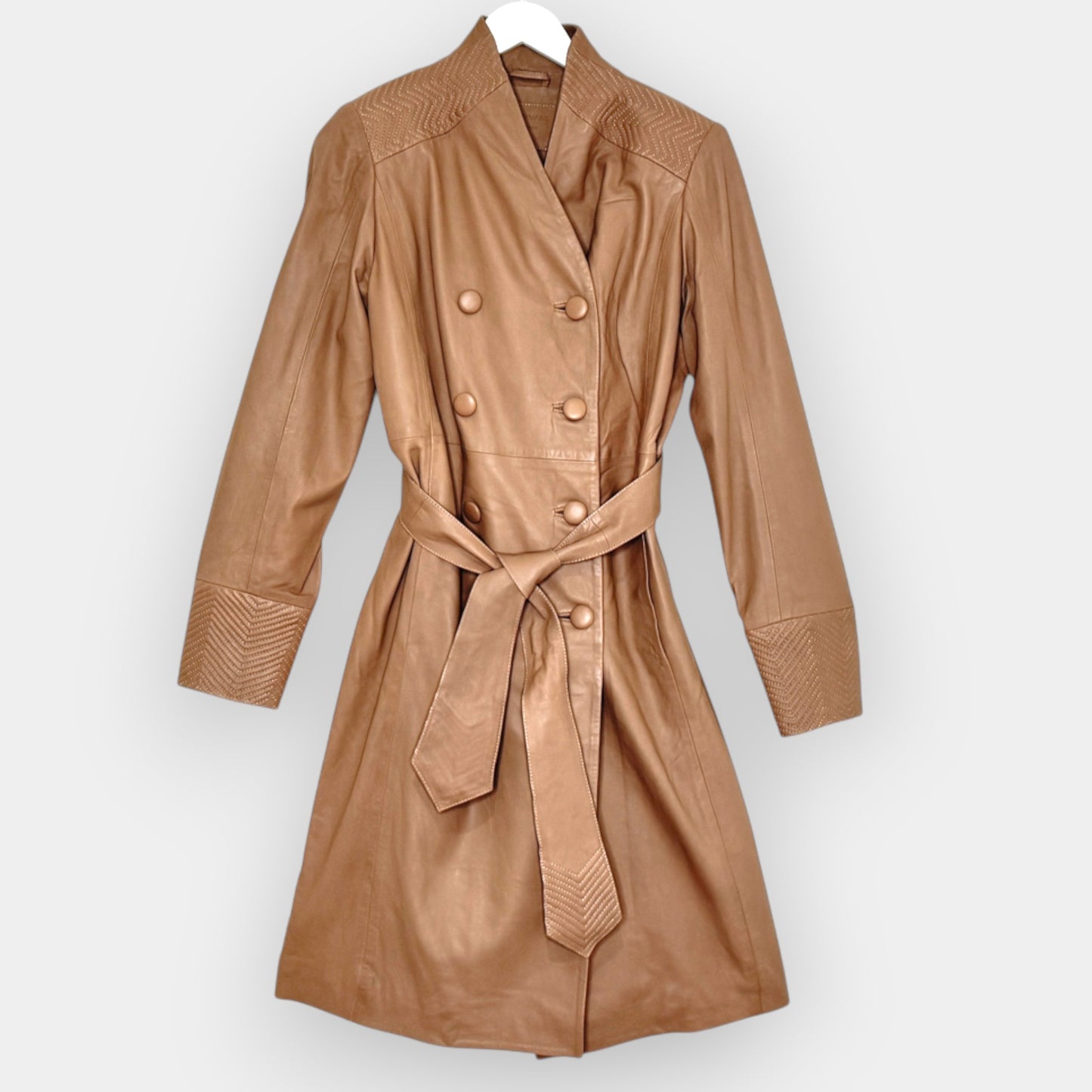 Once Was Beige Wheat Leather Leighton Herringbone Coat 1 ~ AU8-10