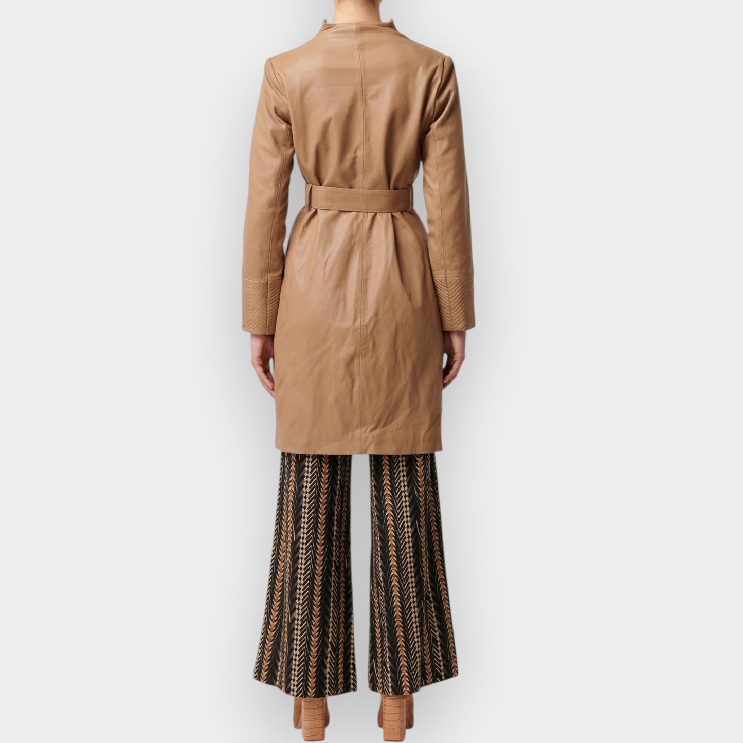 Once Was Beige Wheat Leather Leighton Herringbone Coat 1 ~ AU8-10