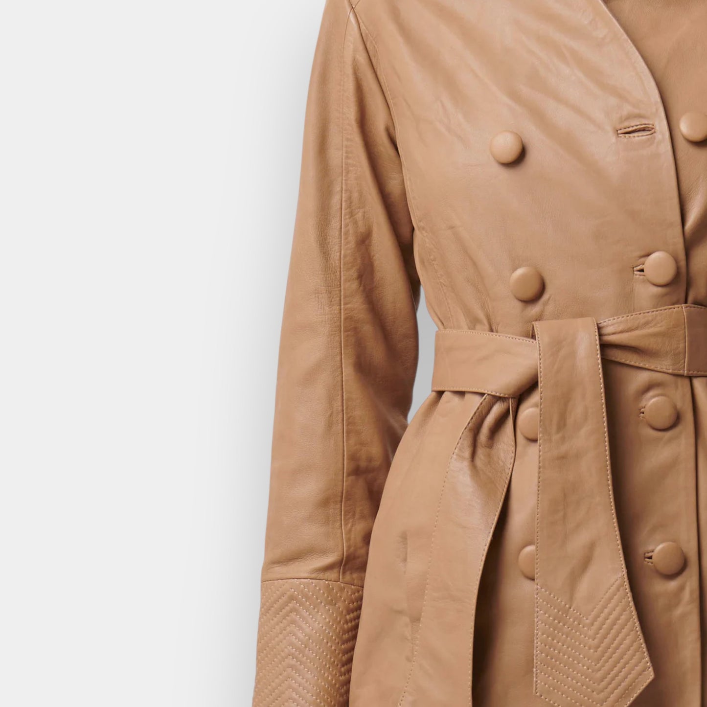 Once Was Beige Wheat Leather Leighton Herringbone Coat 1 ~ AU8-10