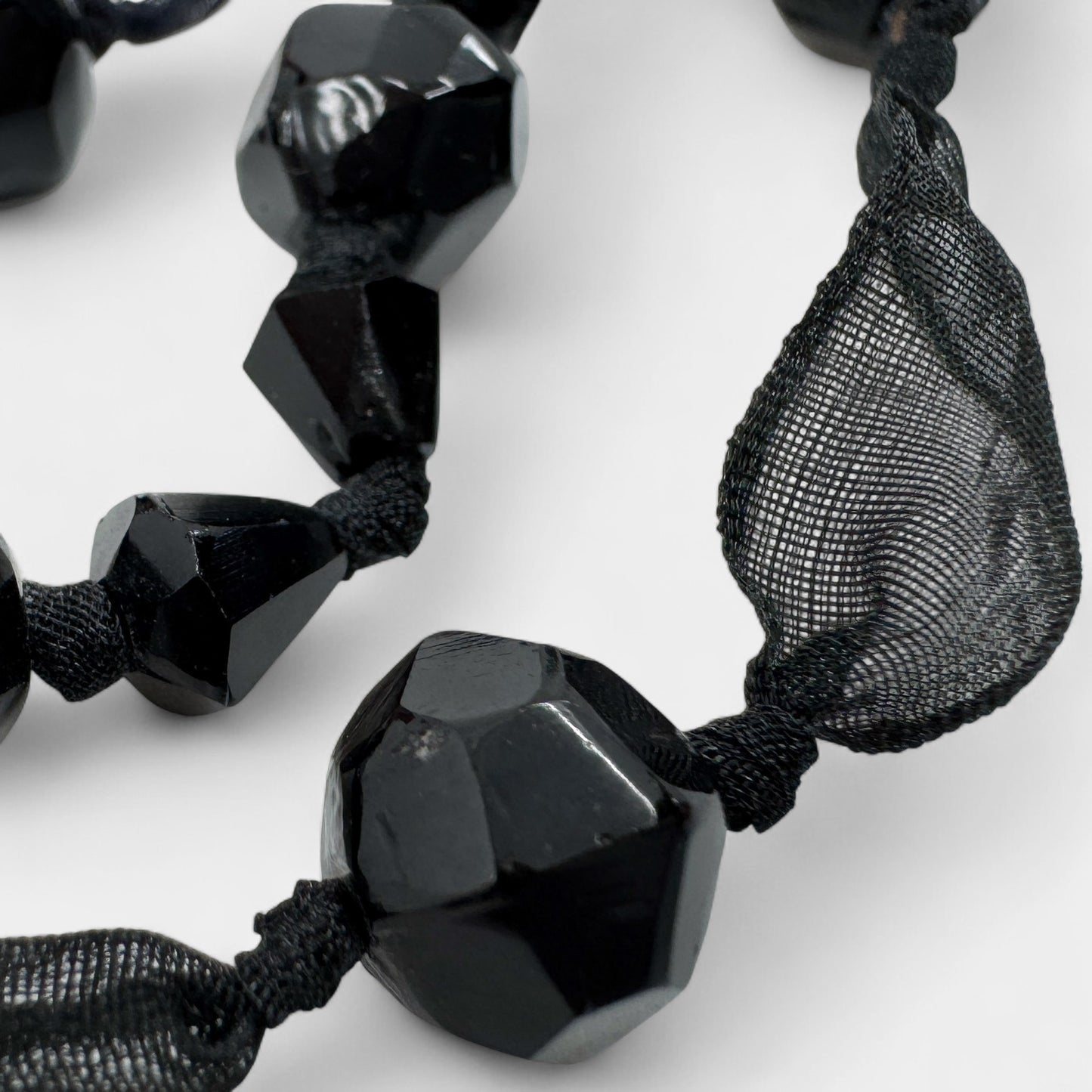 Ophelia Black Murano Glass Beaded Ribbon Necklace