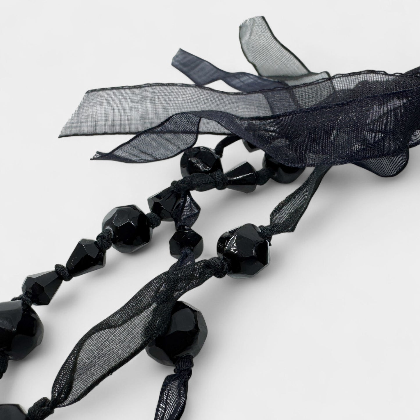 Ophelia Black Murano Glass Beaded Ribbon Necklace