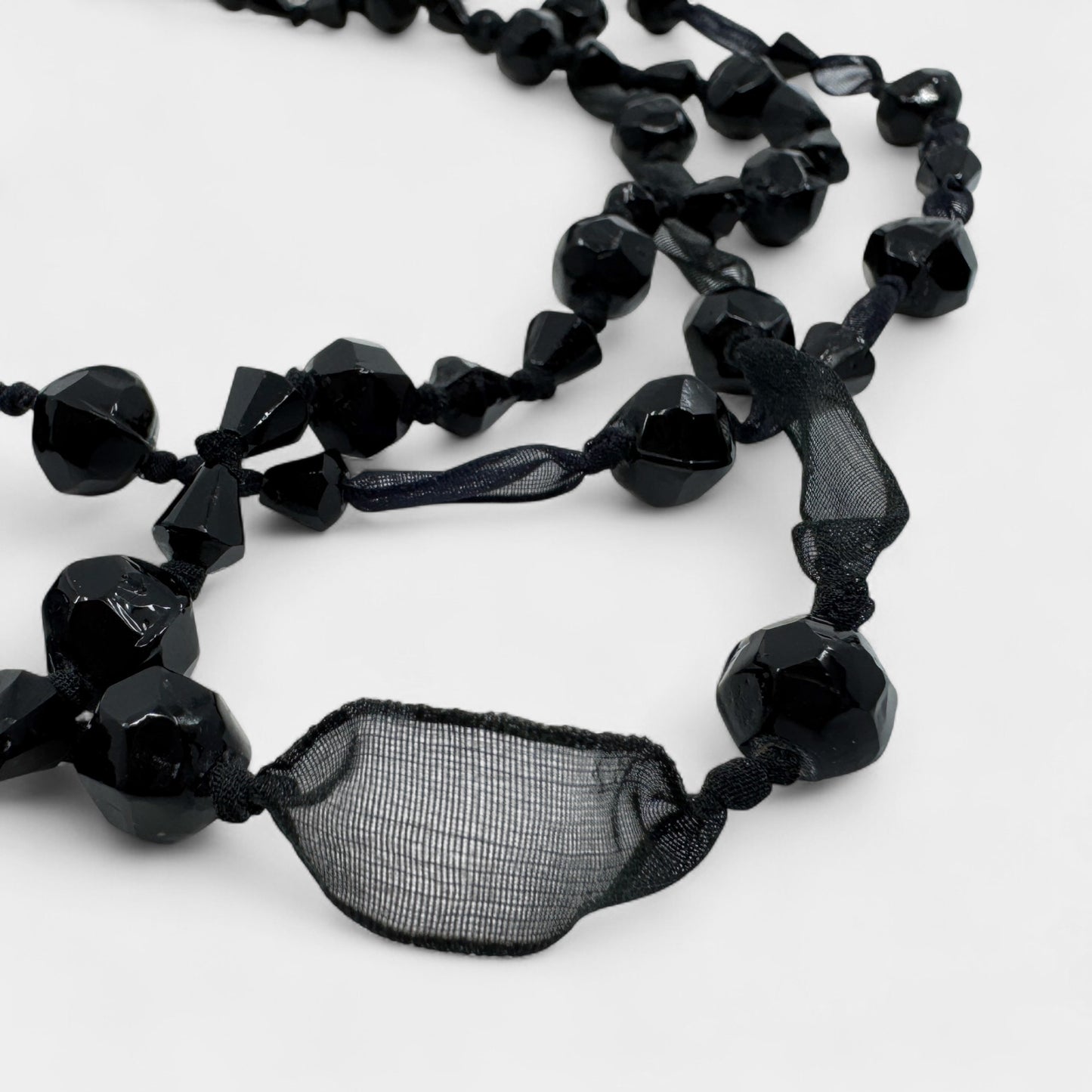 Ophelia Black Murano Glass Beaded Ribbon Necklace