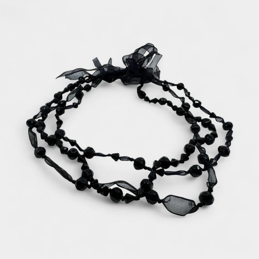 Ophelia Black Murano Glass Beaded Ribbon Necklace