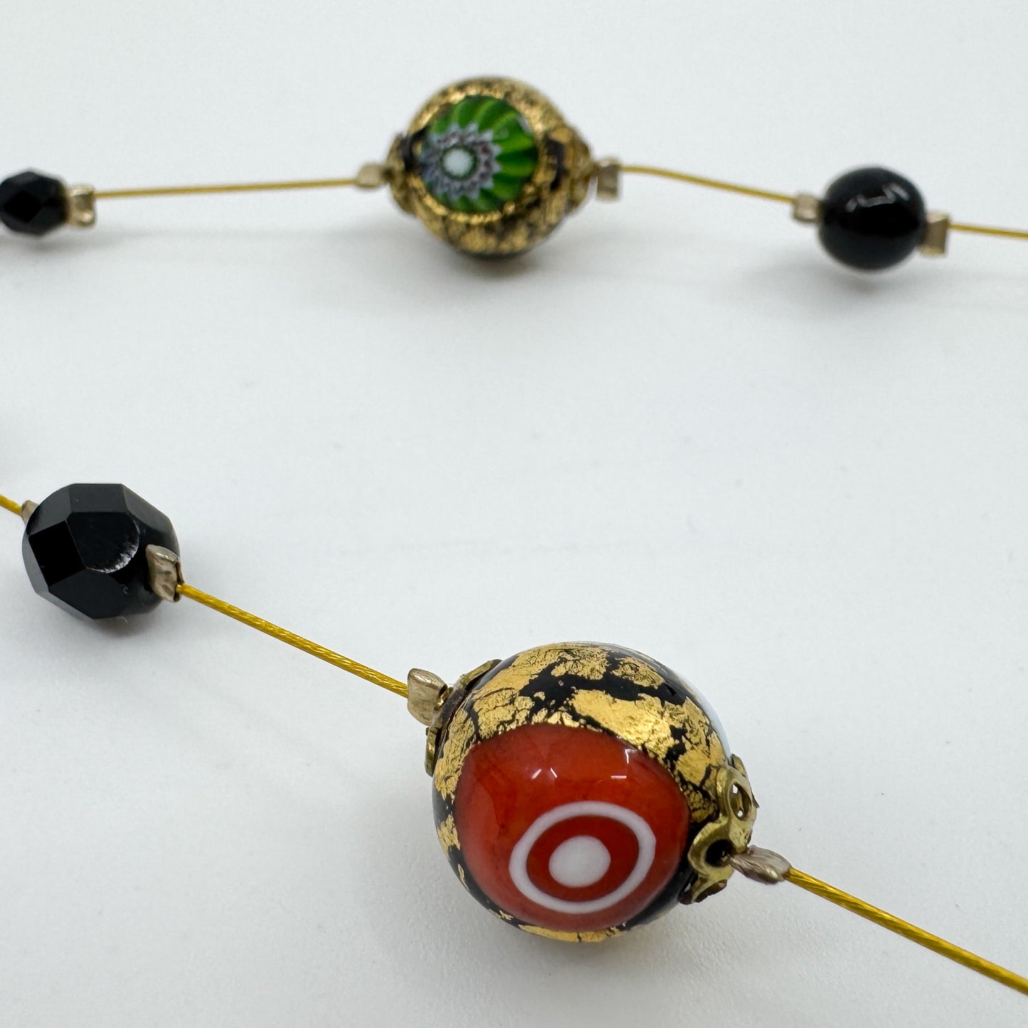 Ophelia Black & Green Blue Murano Glass Beaded Necklace