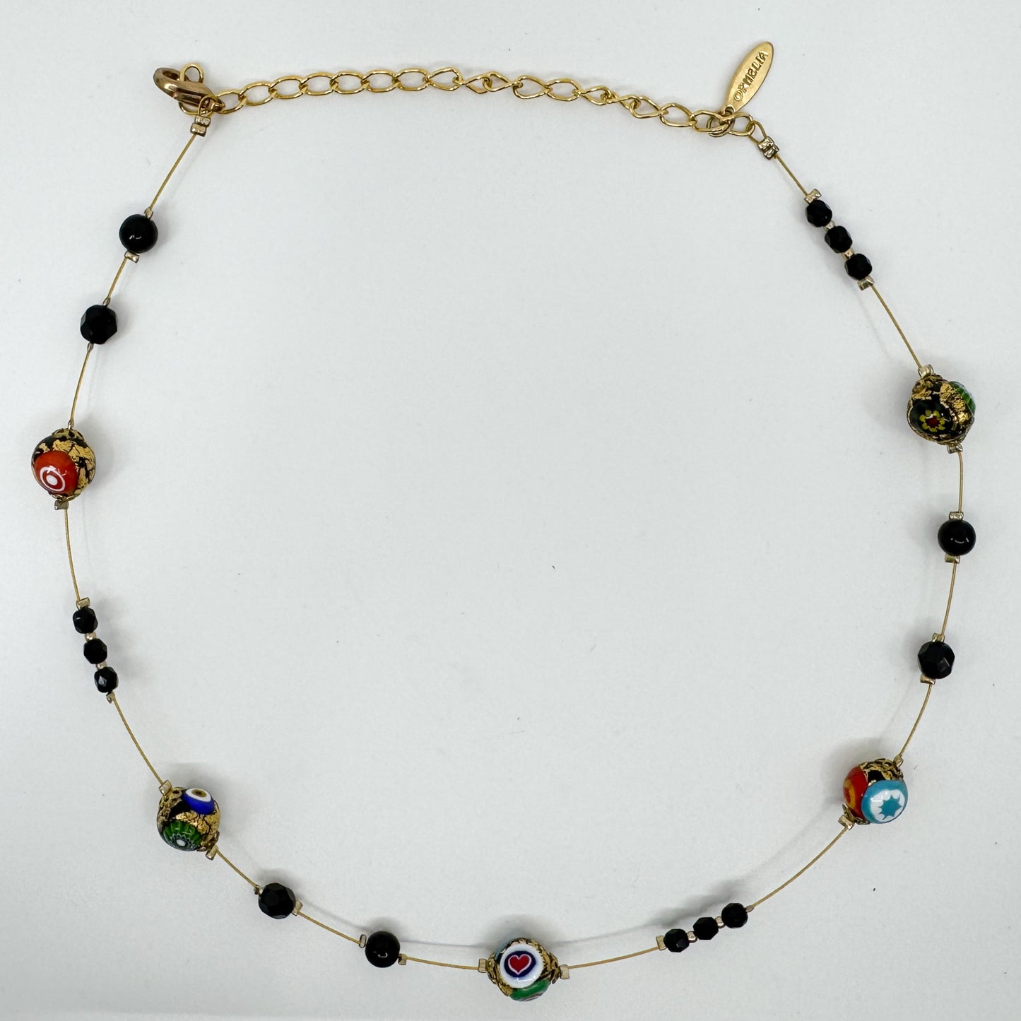 Ophelia Black & Green Blue Murano Glass Beaded Necklace