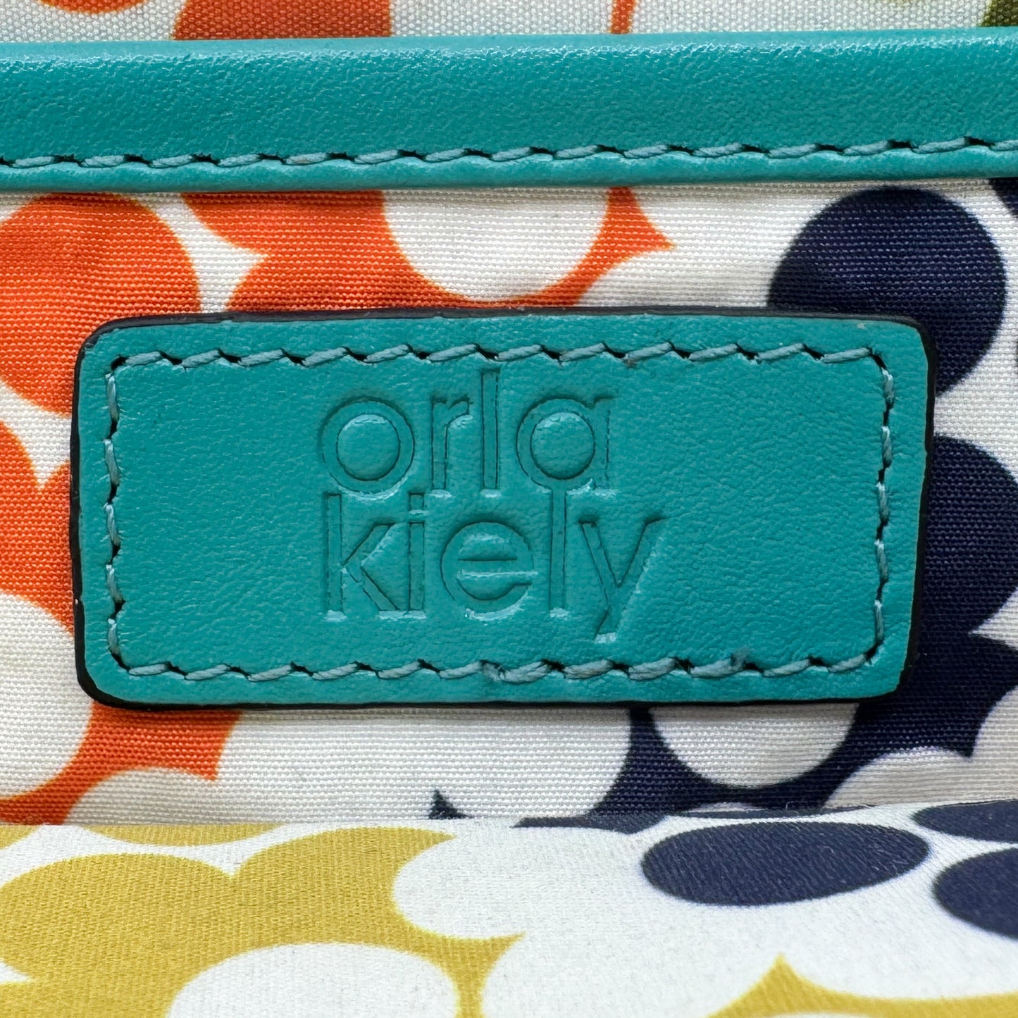 Orla Kiely Portia East Turquoise Green Leather Embossed Stem Crossbody Bag