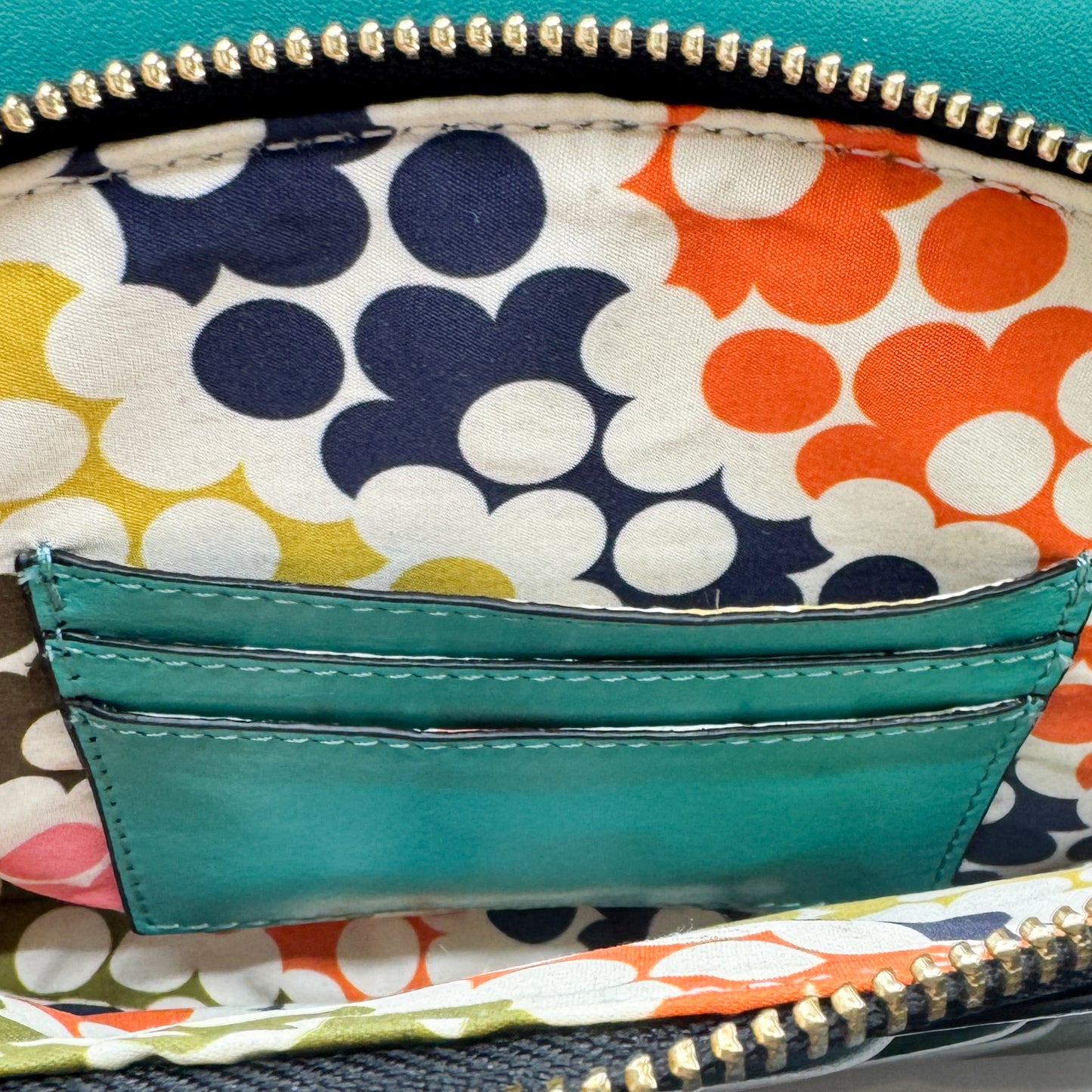 Orla Kiely Portia East Turquoise Green Leather Embossed Stem Crossbody Bag