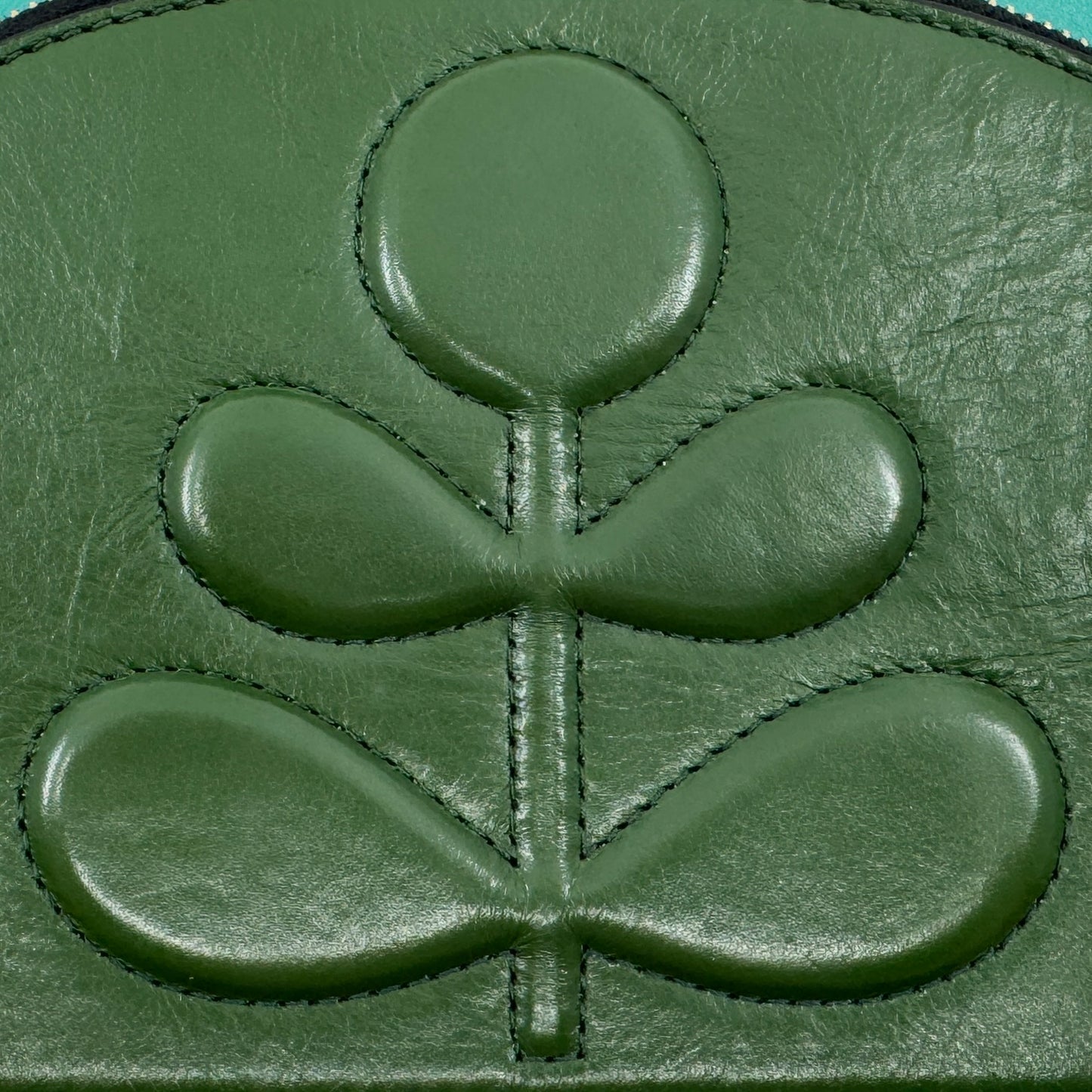 Orla Kiely Portia East Turquoise Green Leather Embossed Stem Crossbody Bag