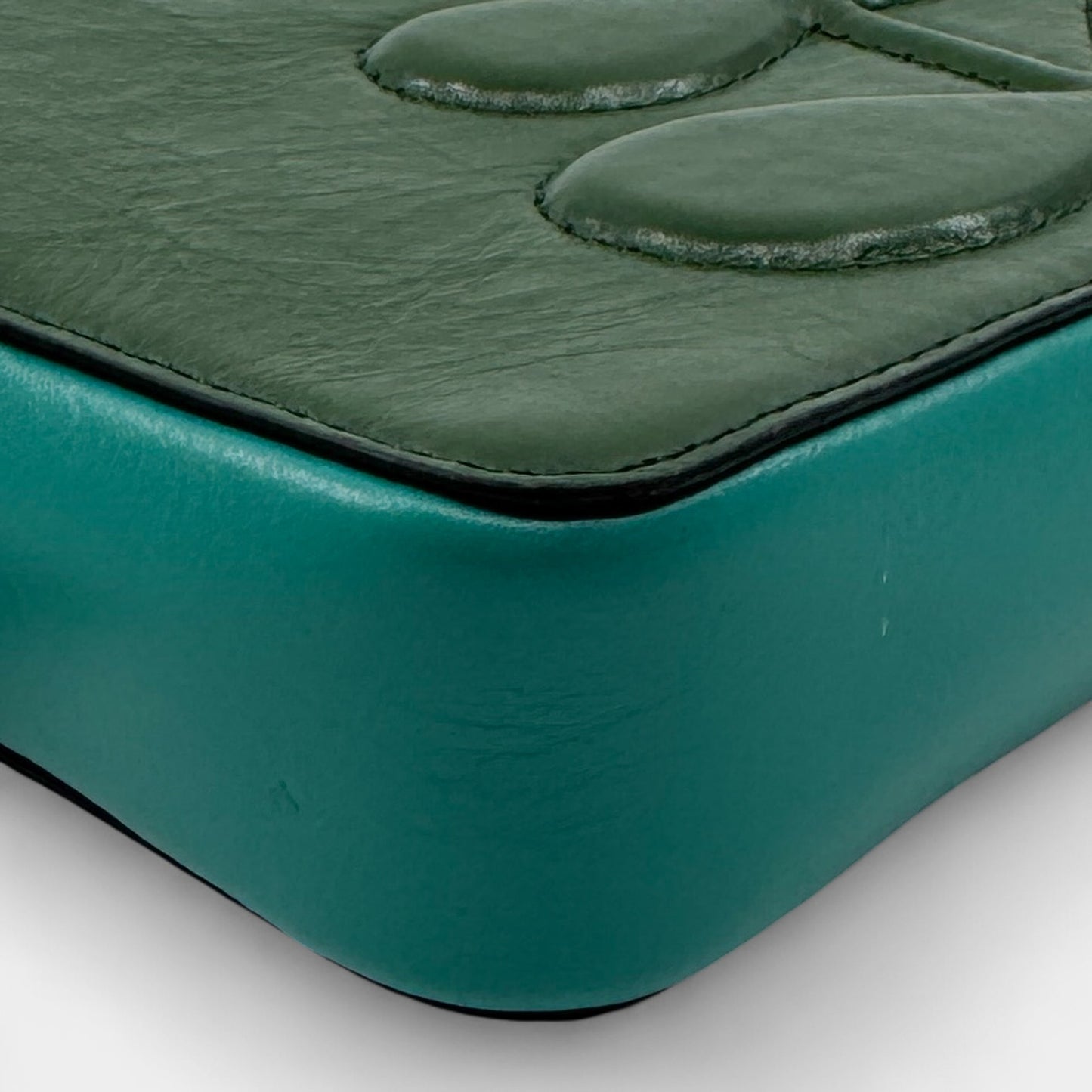 Orla Kiely Portia East Turquoise Green Leather Embossed Stem Crossbody Bag