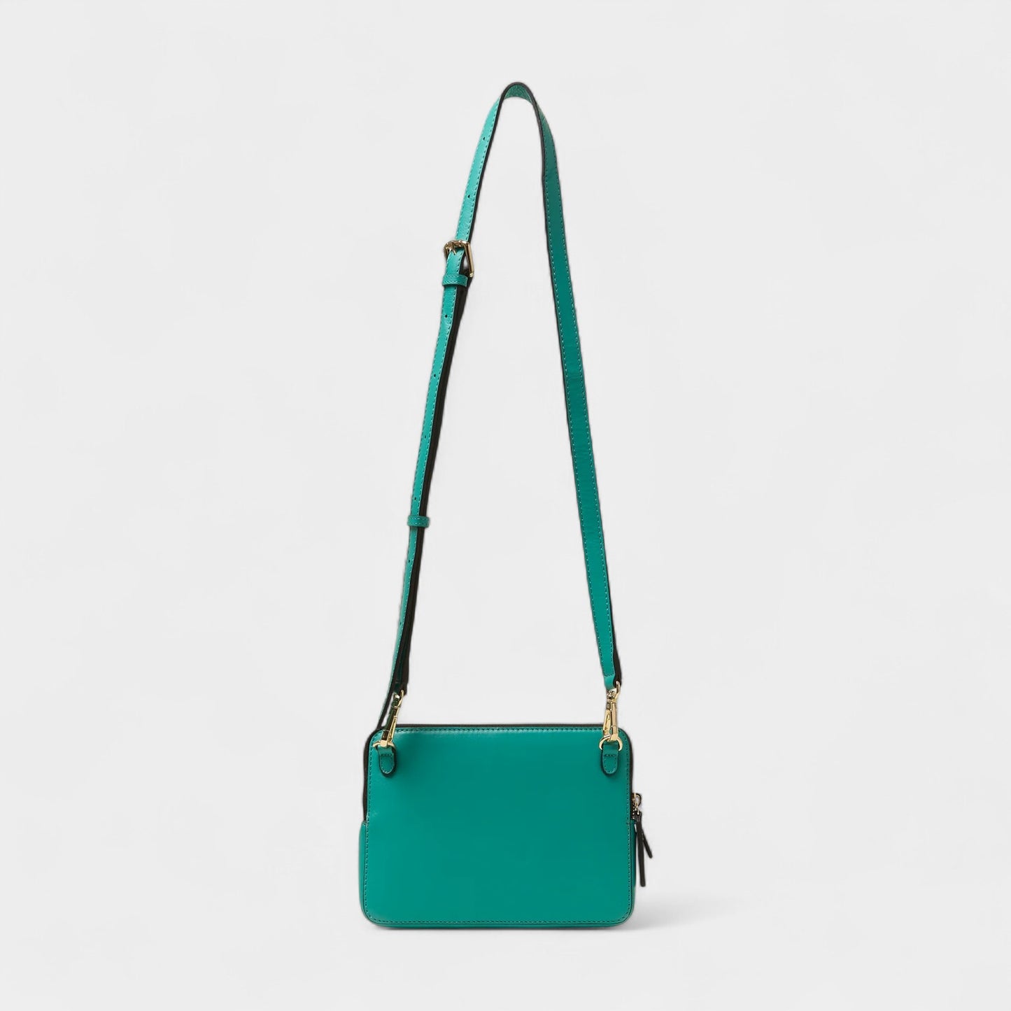 Orla Kiely Portia East Turquoise Green Leather Embossed Stem Crossbody Bag