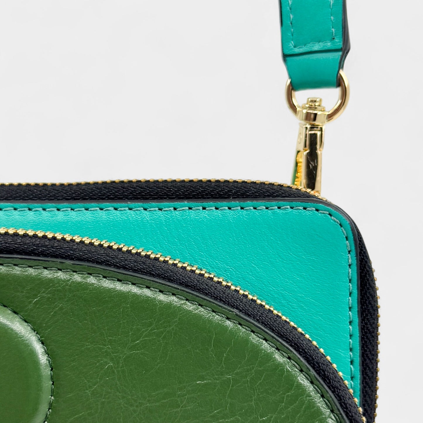 Orla Kiely Portia East Turquoise Green Leather Embossed Stem Crossbody Bag