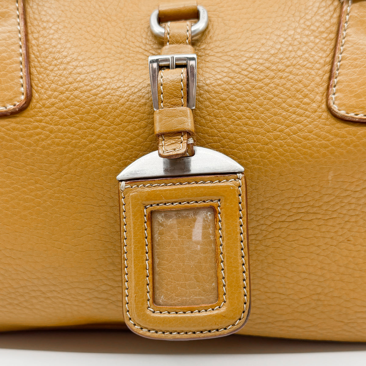 Prada Vitello Daino Mustard Yellow Leather Medium Bauletto Bag