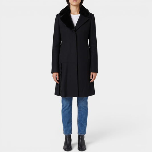 Prada Black Wool & Cashmere Fur Collar Coat IT42 ~ AU8-10