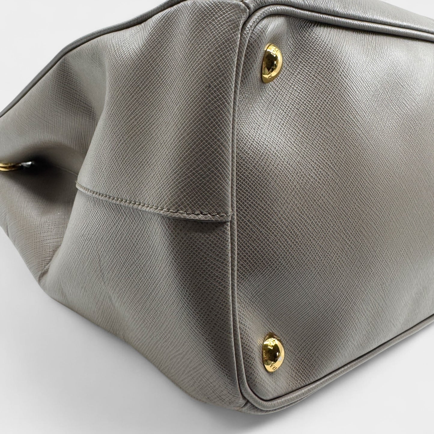 Prada Beige Grey Saffiano Leather Double Zip Galleria Tote Bag