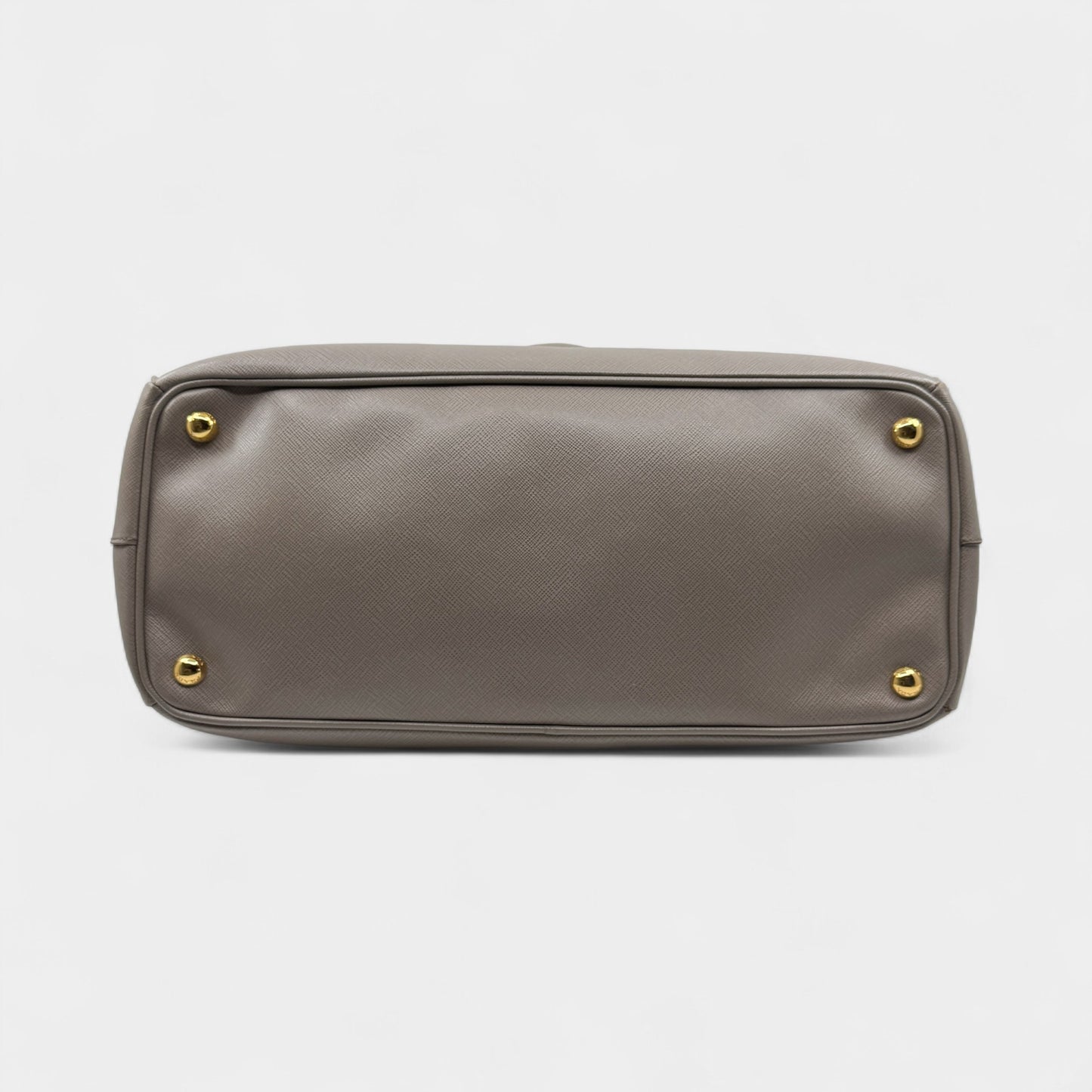 Prada Beige Grey Saffiano Leather Double Zip Galleria Tote Bag