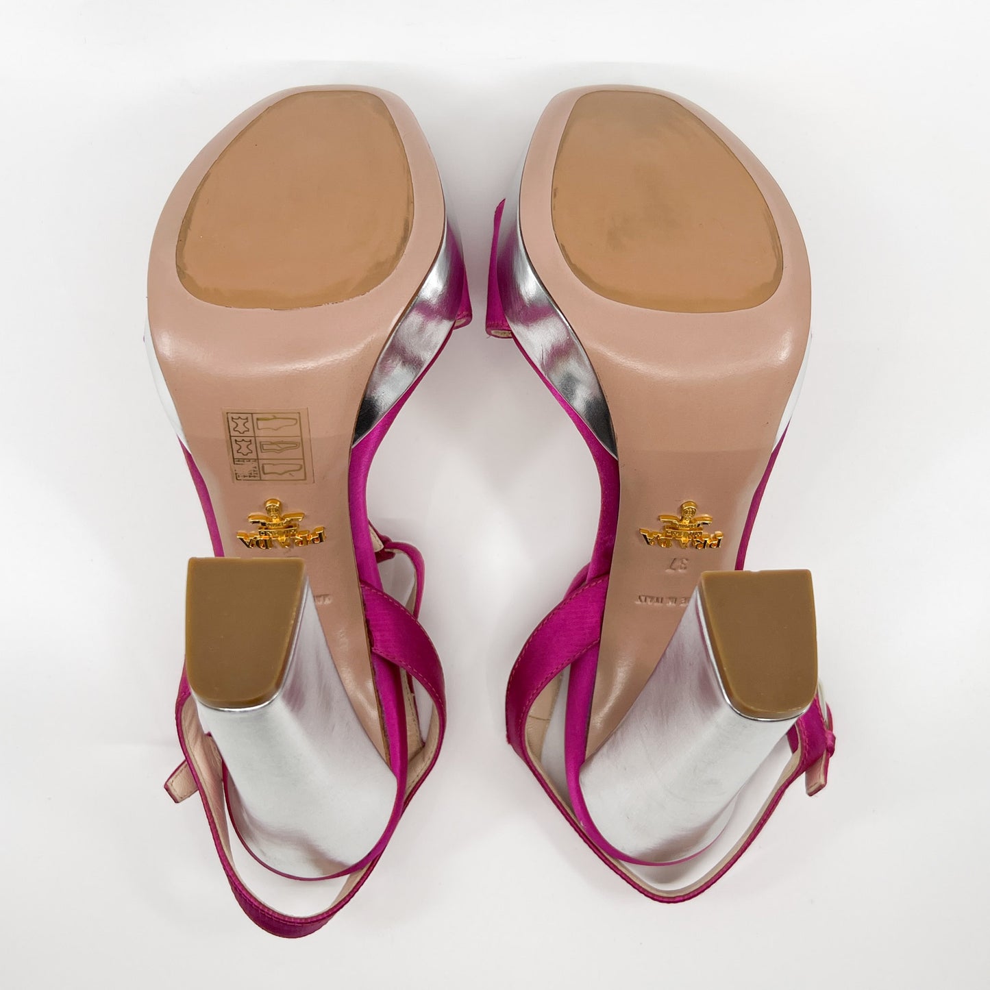 Prada Pink Silk & Silver Heeled Platform Shoes EU37 ~ AU6