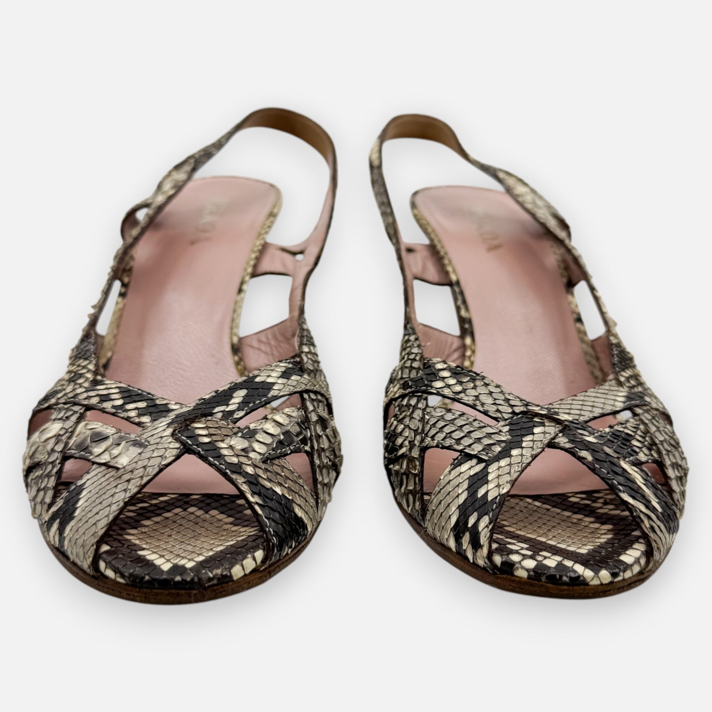 Prada Beige & Cream Snake Leather Heeled Sandal Shoes EU38.5 ~ AU7