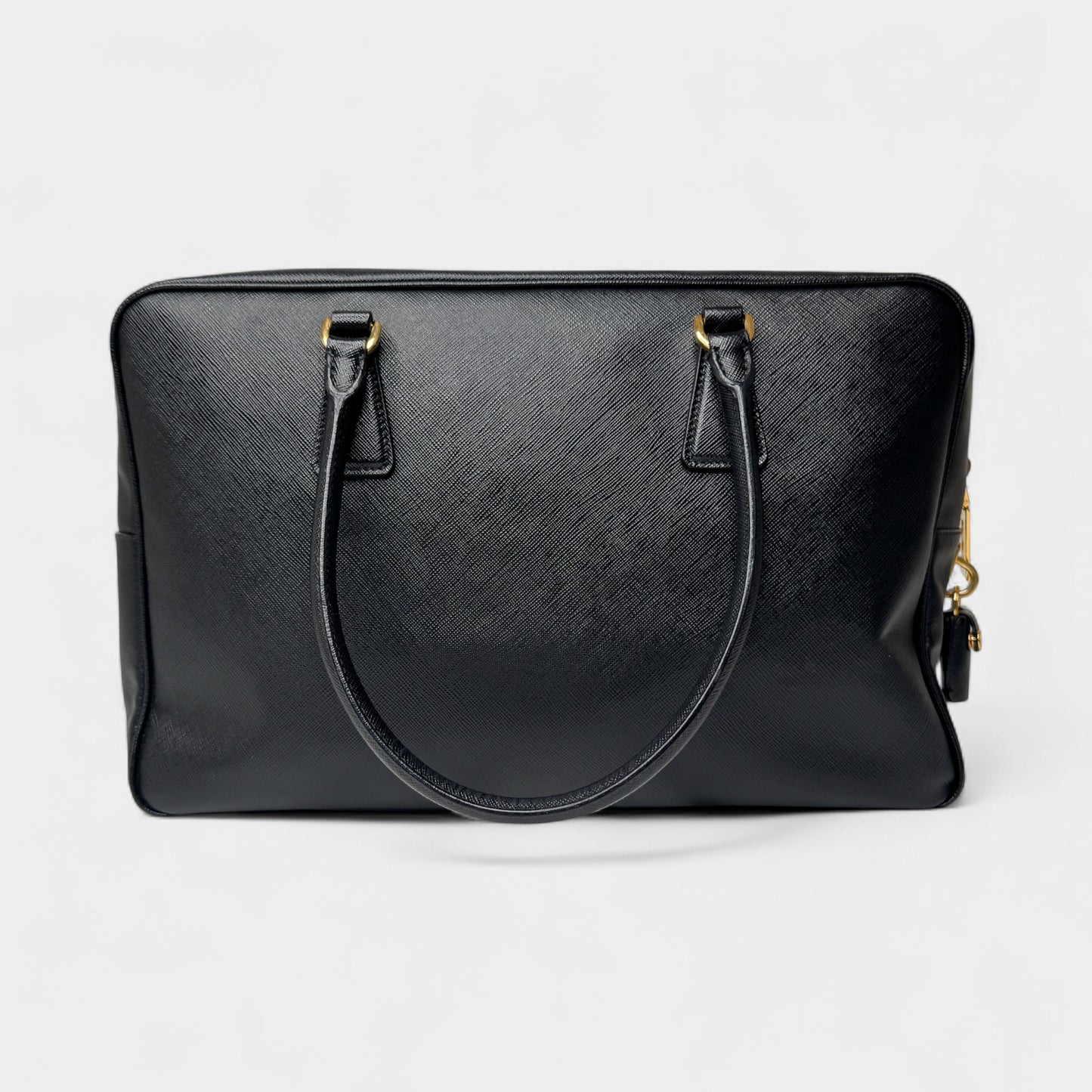 Prada Black Saffiano Leather Bauletto Zip Work Tote Bag