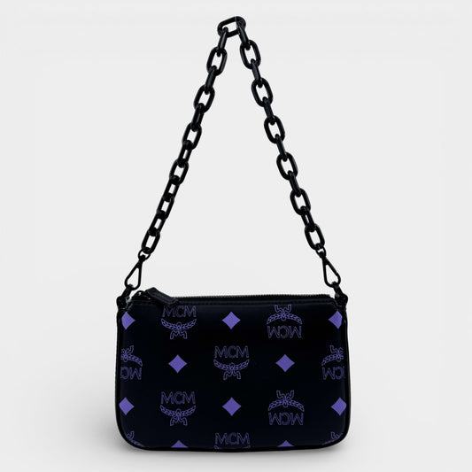 MCM Mini Black Purple Colour Splash Logo Shoulder Crossbody Bag