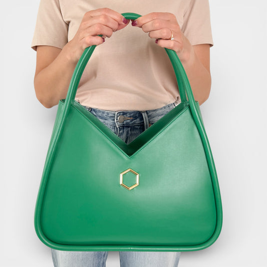 Hibourama Roma Green Leather 'Anita' Medium Handbag