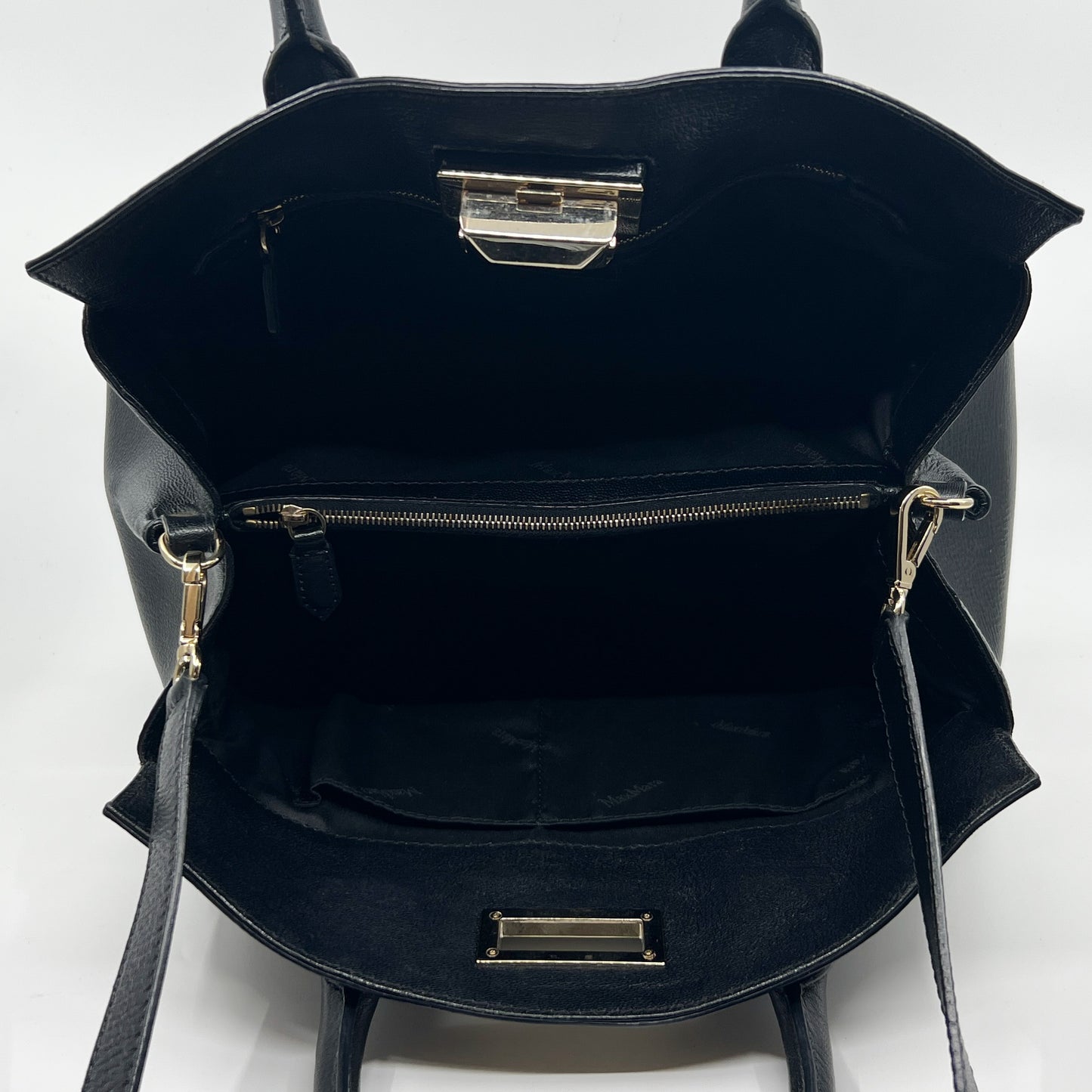 Max Mara Black Leather Chelsea Top Handle 2Way Bag